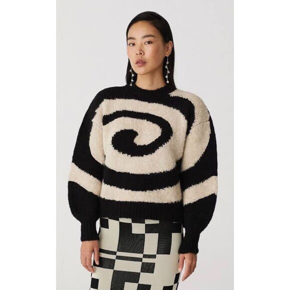 Paloma Wool Sweaters - Paloma Wool Twister Sweater Women Medium Off White Black Fuzzy Psychedelic Indie